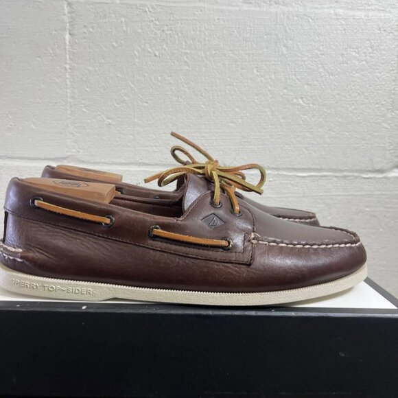 Sperry Top Sider 0195115 Boat Shoe Brown Leather 2 Eye Slip On Men's 11.5 Wide - Picture 3 of 10